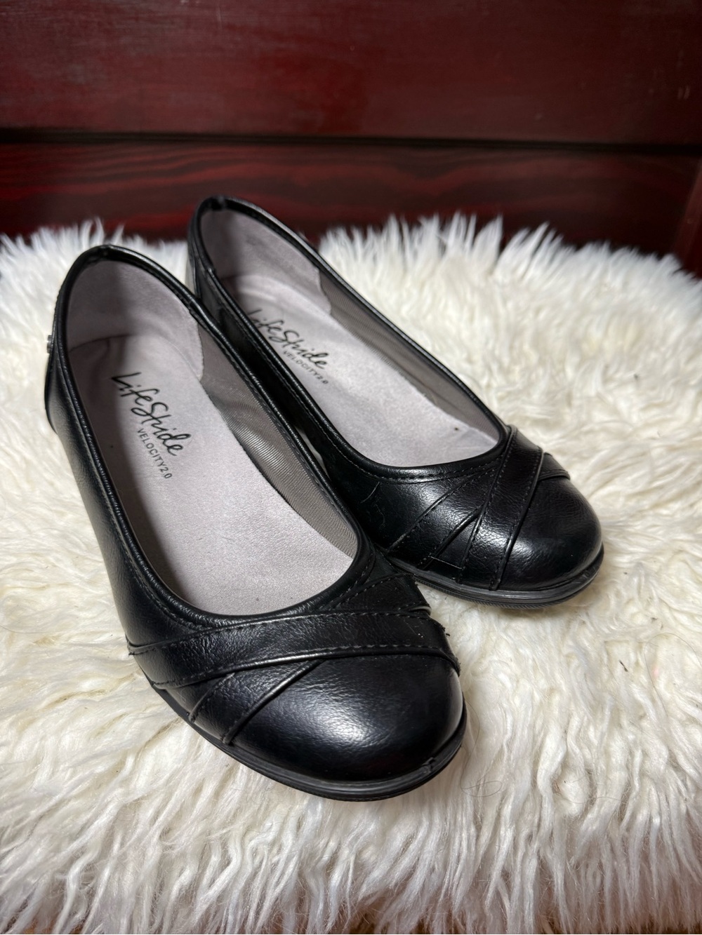 Life Stride Black Slip-On Ballet Flats with Pleated Toe